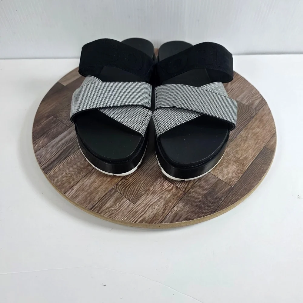 Sorel Roaming Sport Slide‎ Sandals Womens 7 Black White Crisscross Elastic Strap